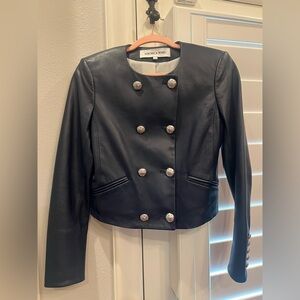 Veronica Beard Winslow Navy leather Double-Breasted Jacket. Size 2. NWOT